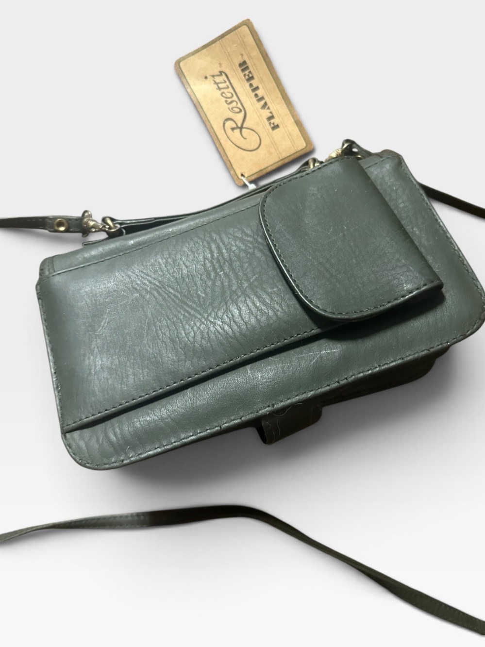 Rosetti Olive Green Leather Crossbody Flapper Bag